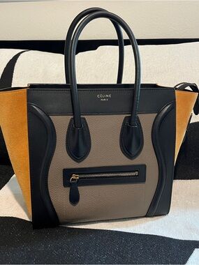 Céline Tri-Color Micro Luggage Bag- Black, Taupe & Mustard